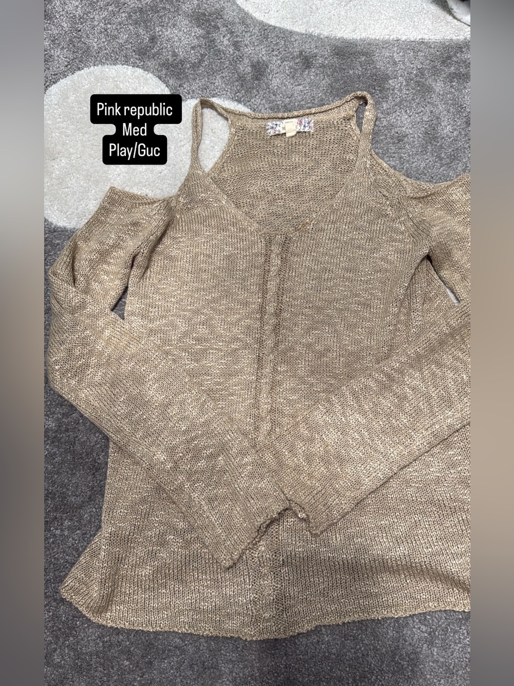 Pink Republic Off-Shoulder Knit Sweater in Taupe